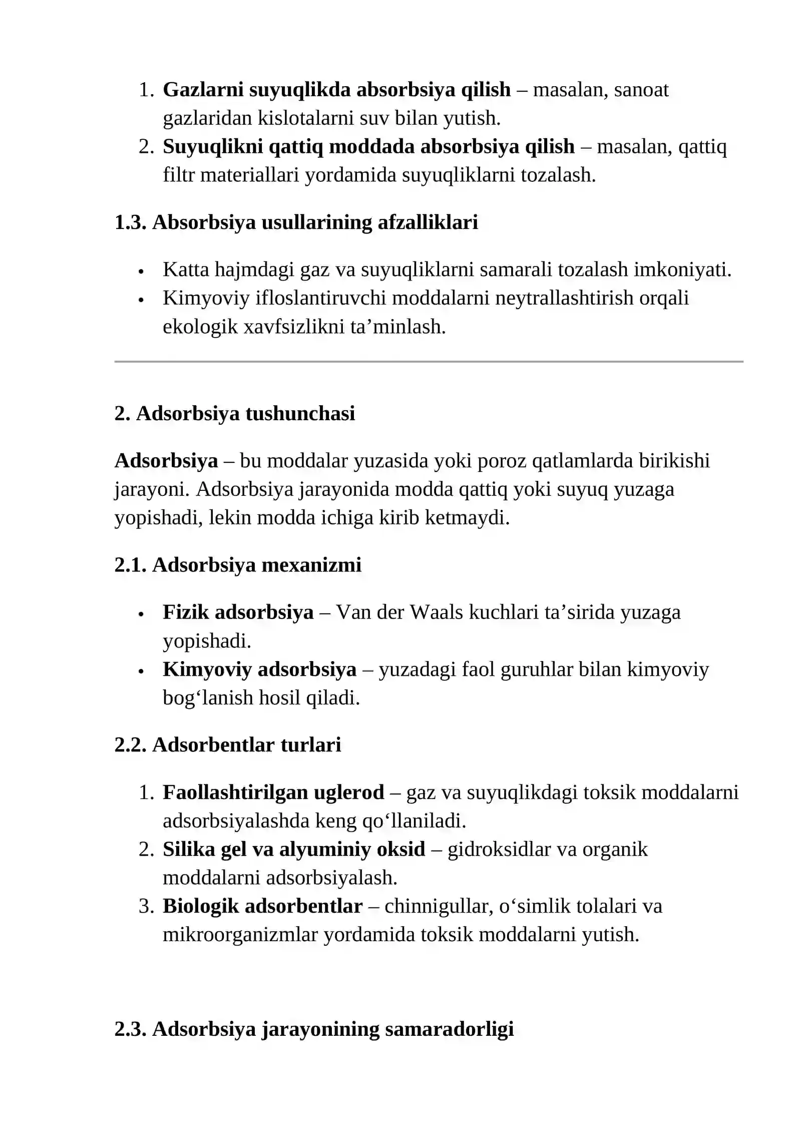 Absorbsiya va adsorbsiya usullari 3
