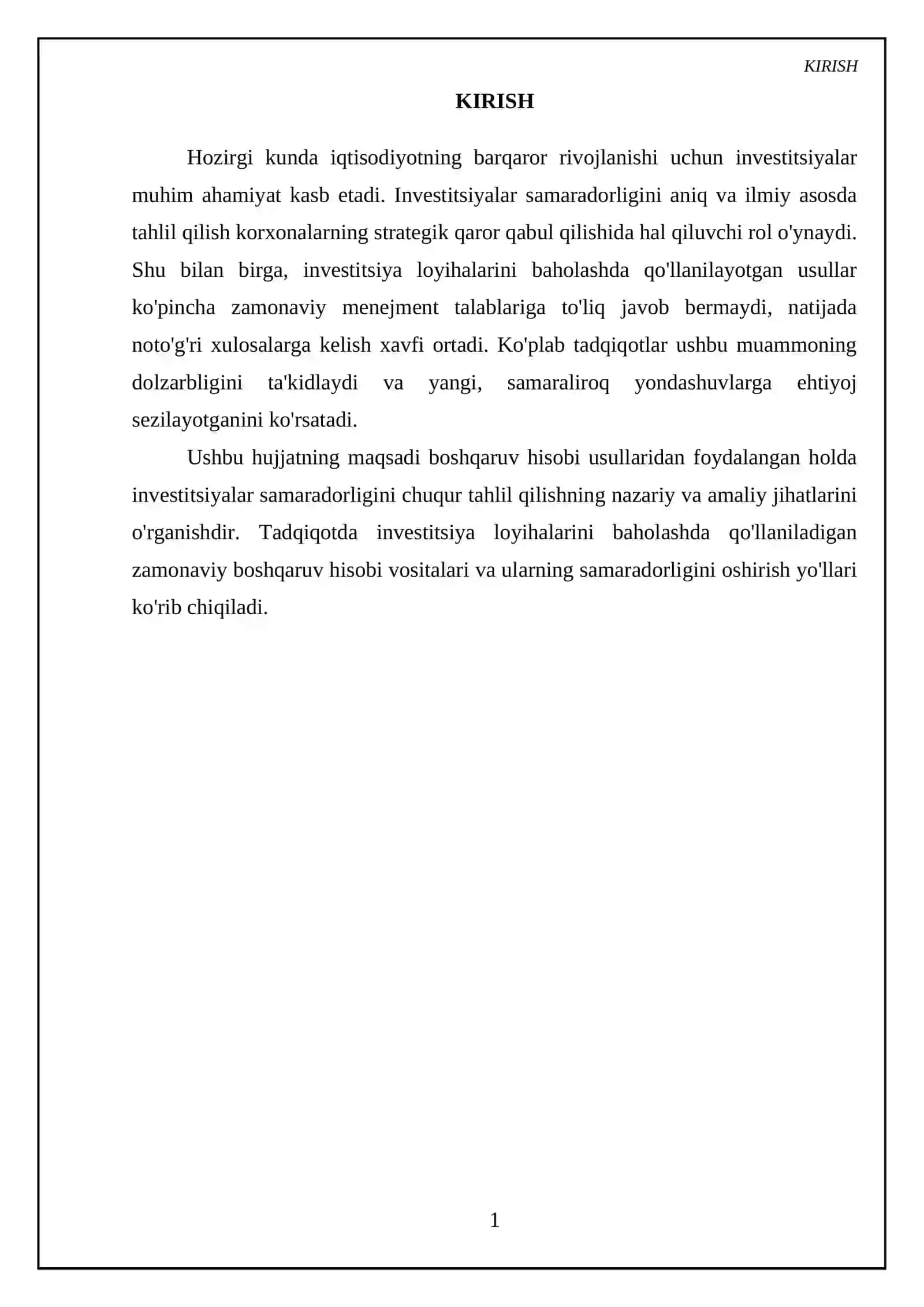 Boshqaruv hisobi usullaridan foydalangan holda investitsiyalar samaradorligini tahlil qilish 3