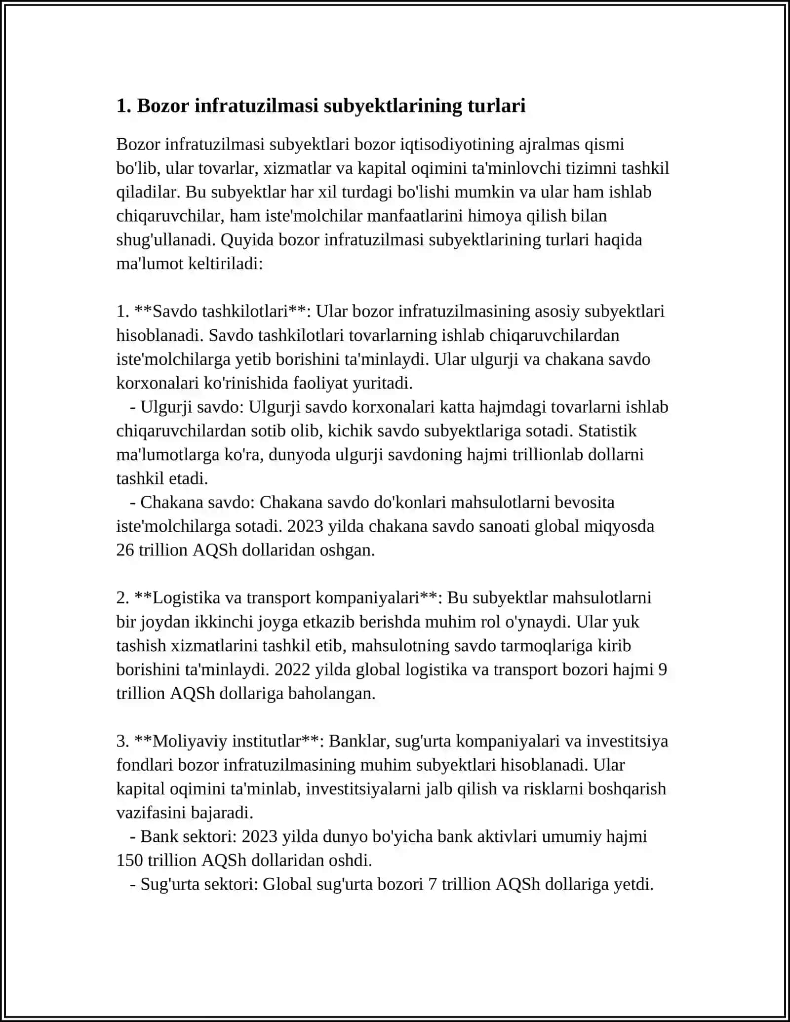 AGRAR BOʼLIMDA BOZOR INFRATUZILMASI SUBYEKTLARINING NOMI, UNI BOSHQARISH VA MOLIYAVIY TAʼMINOT MANZILI 3