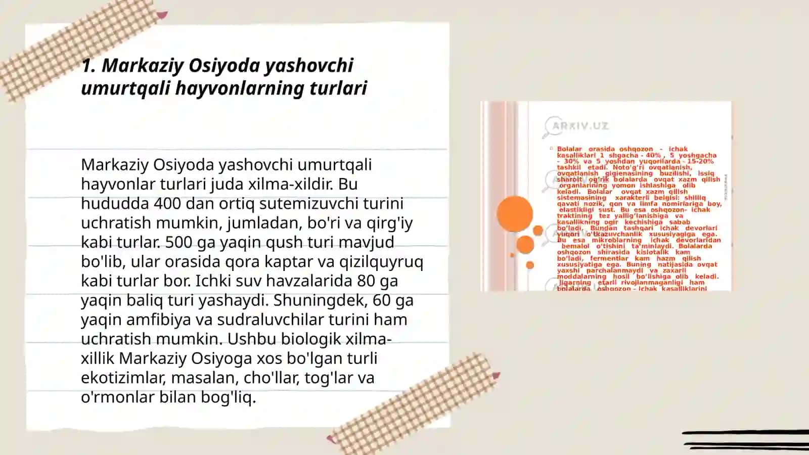Oʻrta osiyoga tegishli umurtqali hayvonlar va ularning yashash sharoitlariga moslashish xususiyatlari 3
