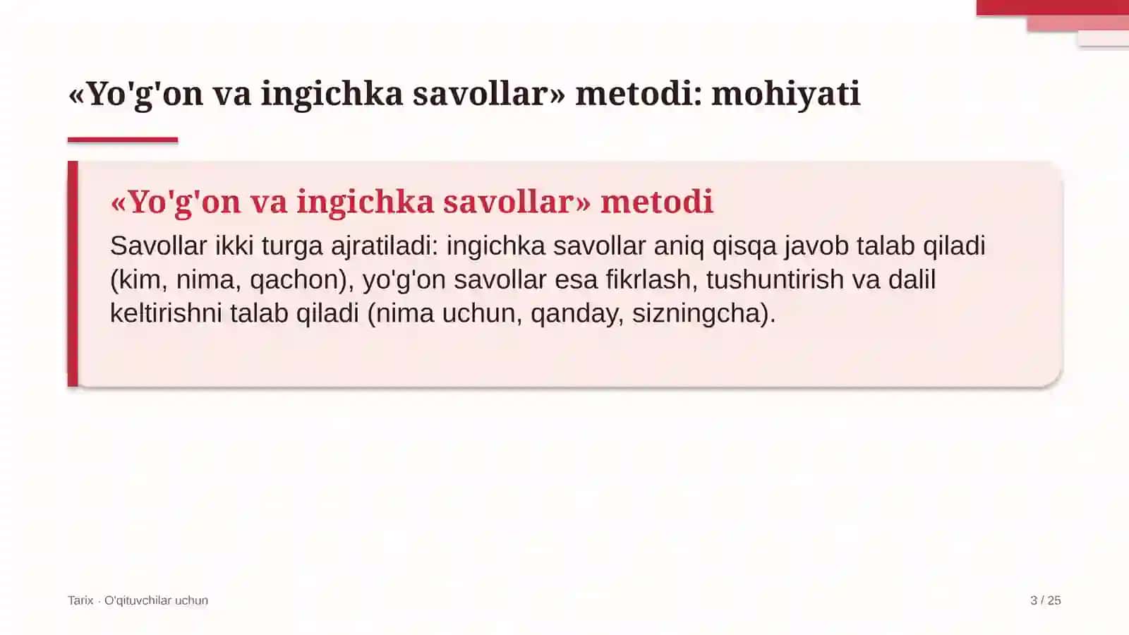tarix darslarida yo'g'on va ingichka savollar metodidan foydalanish 9346 3