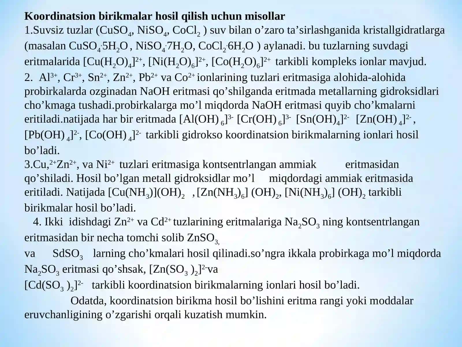 Kompleks birikmalarning hosil bo‘lishi 3