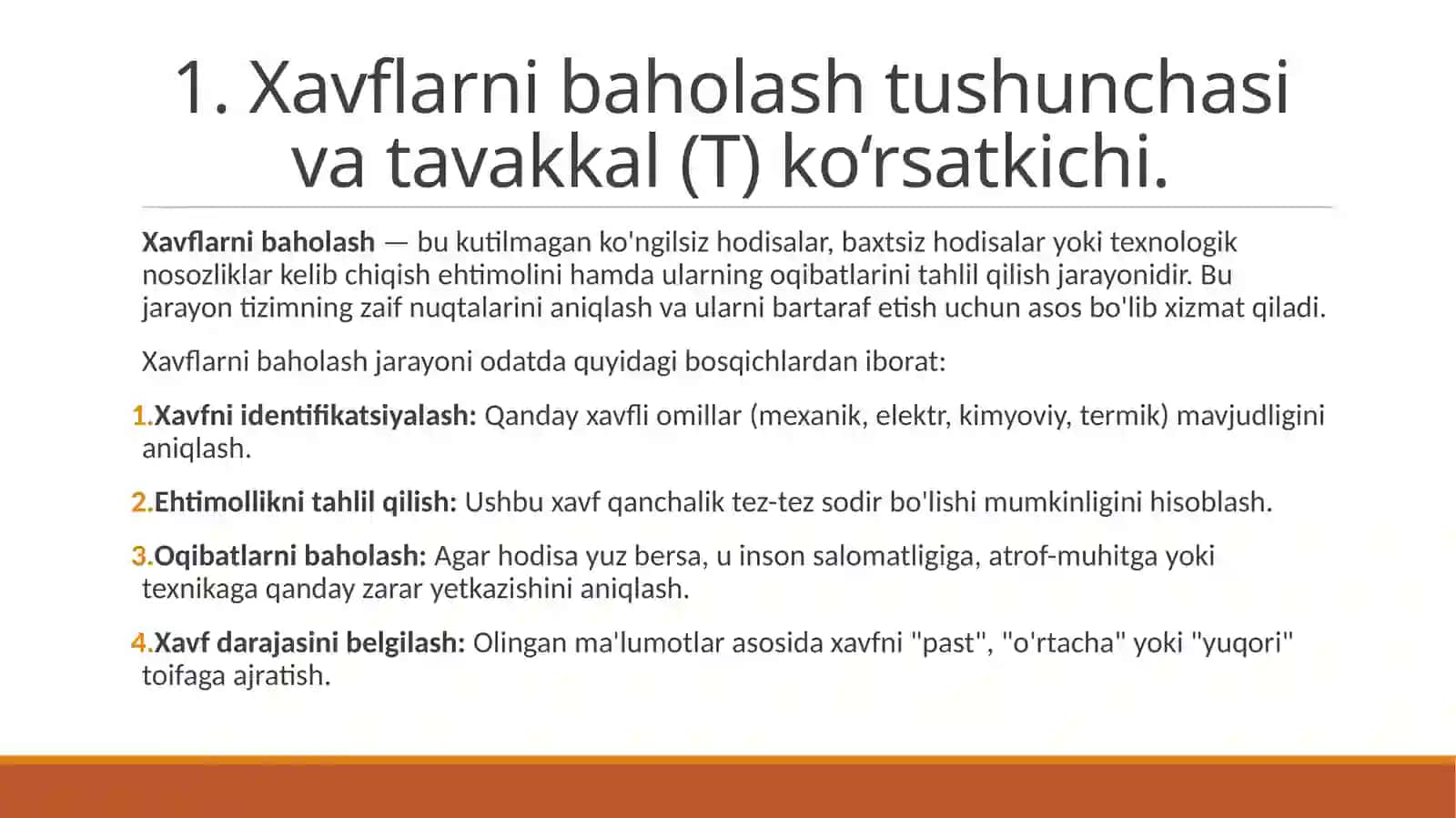 Xavflarnibaholashdatavakkal("T")usuliniqo'llash 3