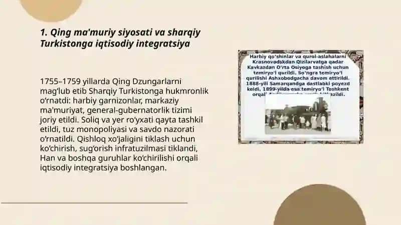 XVIII asrda chin mustamlakachilik davrida sharqiy turkistonda iqtisodiy tuzilishdagi o‘zgarishlar 3