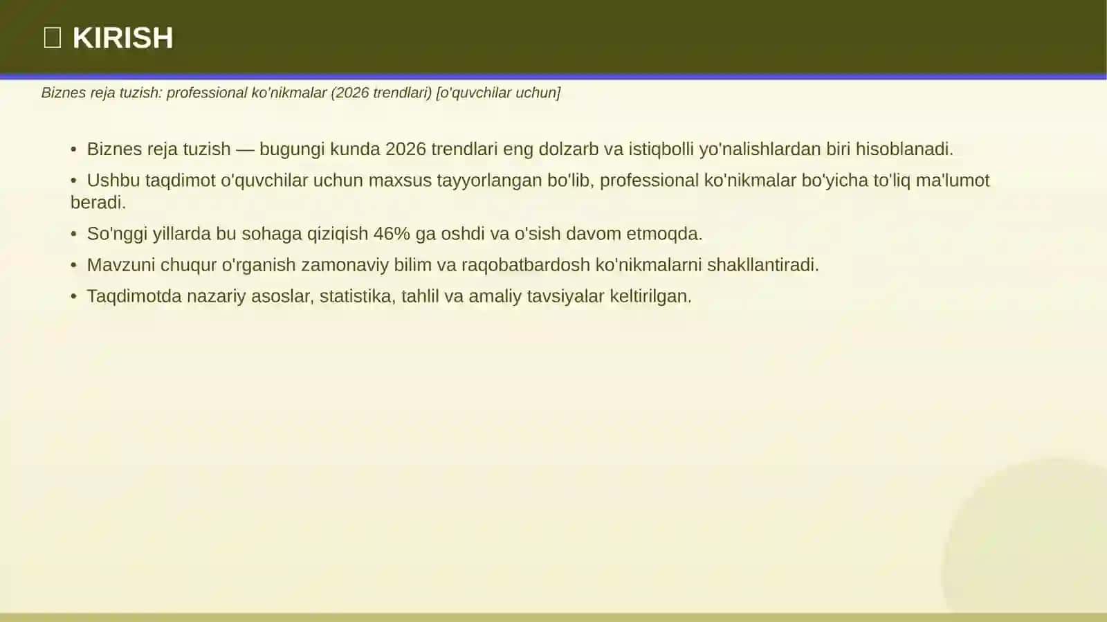 Biznes reja tuzish: professional ko'nikmalar (2026 trendlari) 3