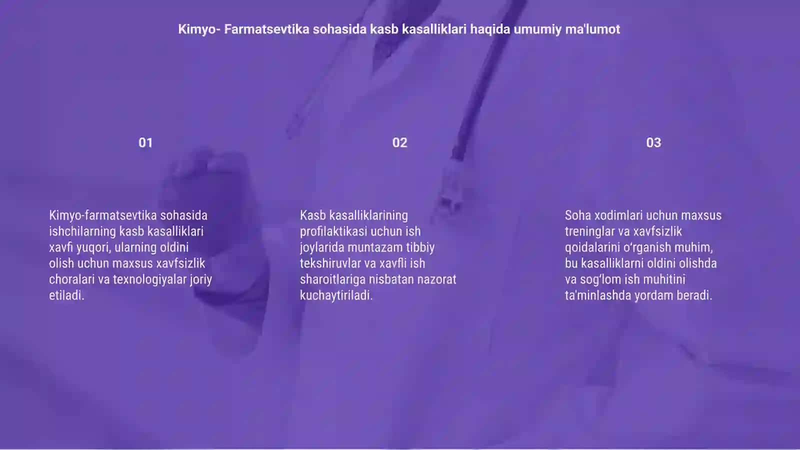 Kimyo-Farmatsevtika korxonalari ishchi xodimlarida kasb kasalliklari va oldini olish choralari 3