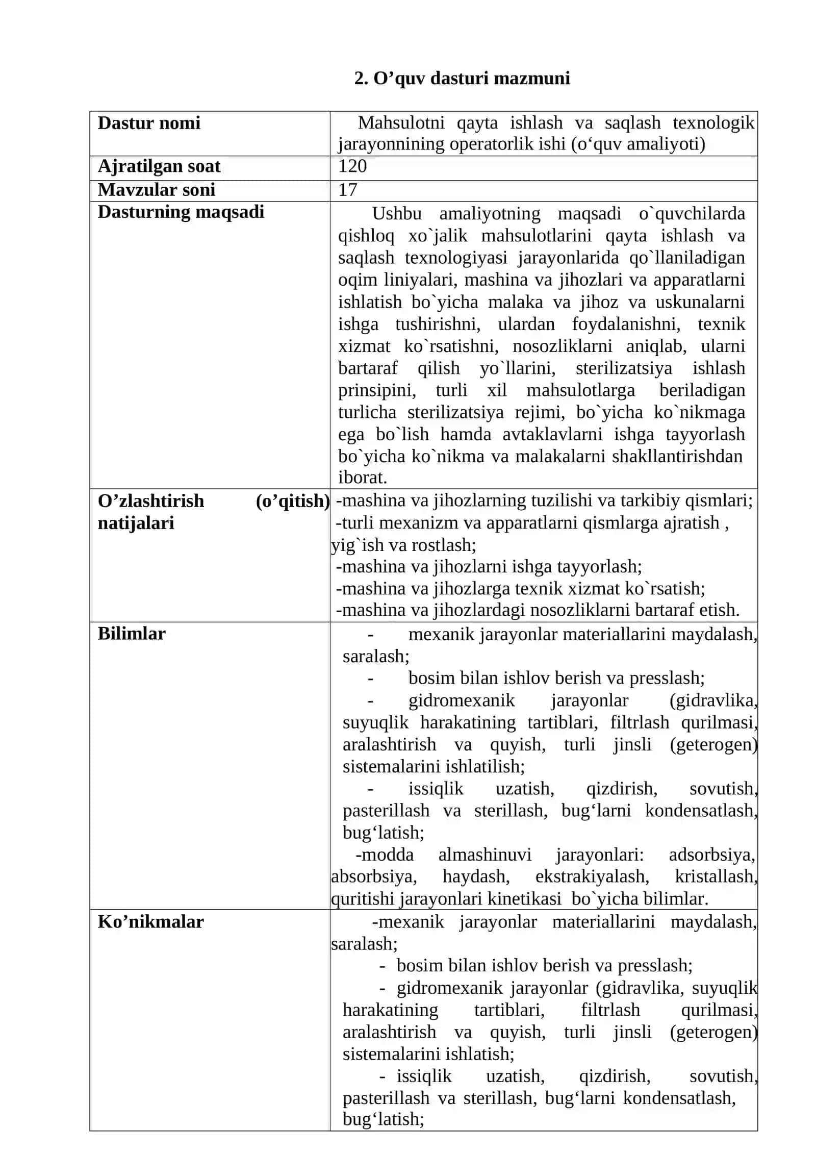 “Mahsulotni qayta ishlash va saqlash texnologik jarayonnining operatorlik ishi” o’quv amaliyoti fanidan o'qitish materiallari 3