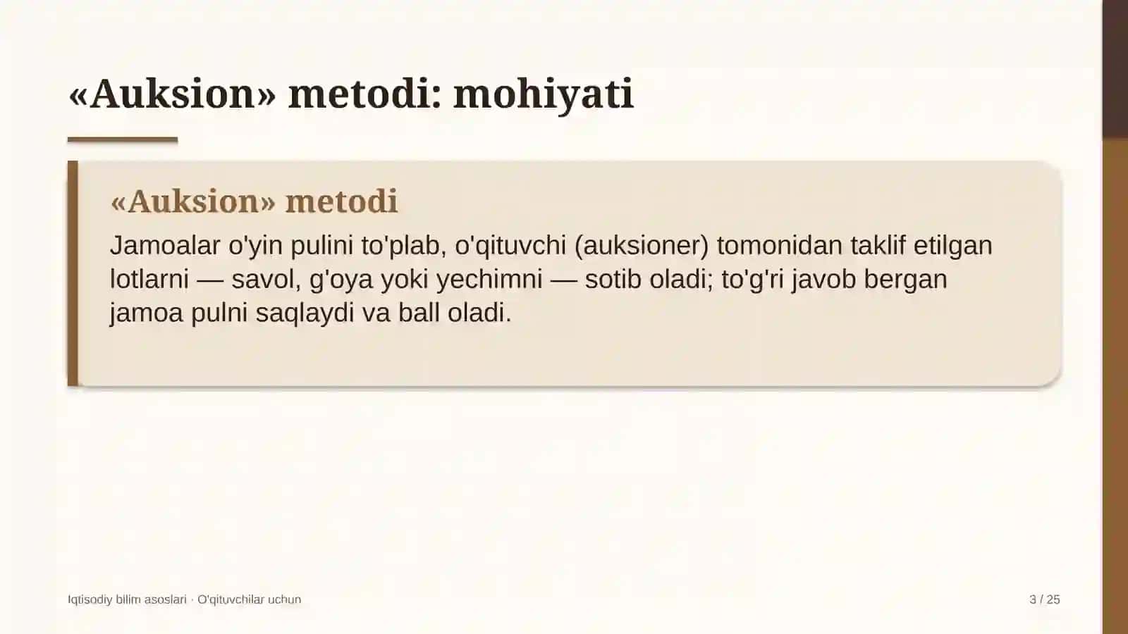 iqtisodiy bilim asoslari darslarida auksion metodidan foydalanish 3610 3