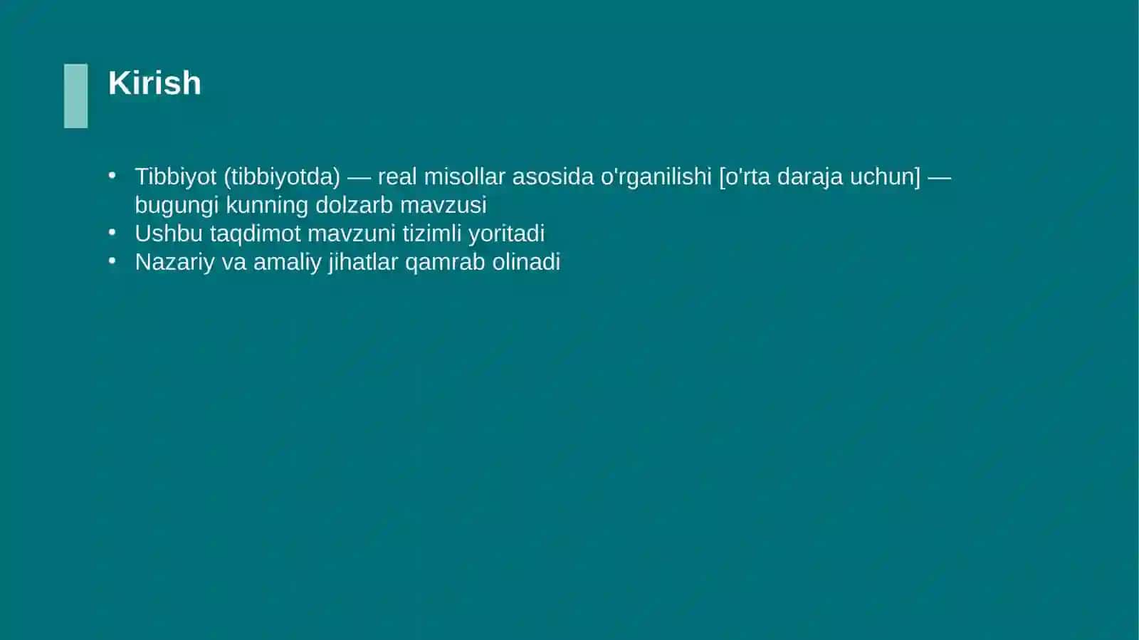 Tibbiyot (tibbiyotda) — real misollar asosida o'rganilishi [o'rta daraja uchun] 3
