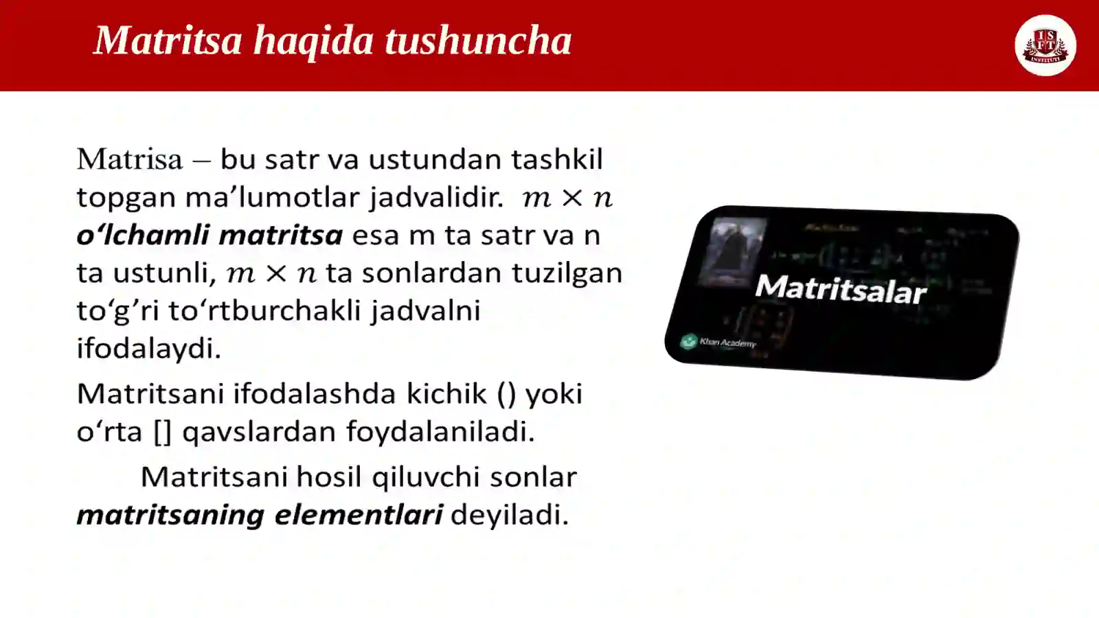 MATRITSA VA UNING USTIDA AMALLAR 3