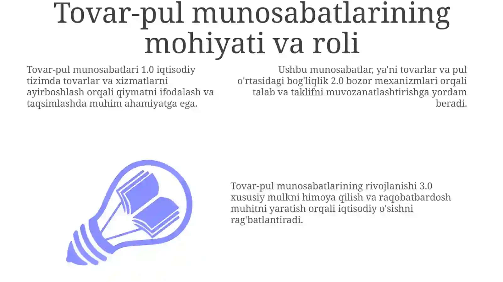 Tovar va pul munosabatlari bozor iqtisodiyotini asosi 3