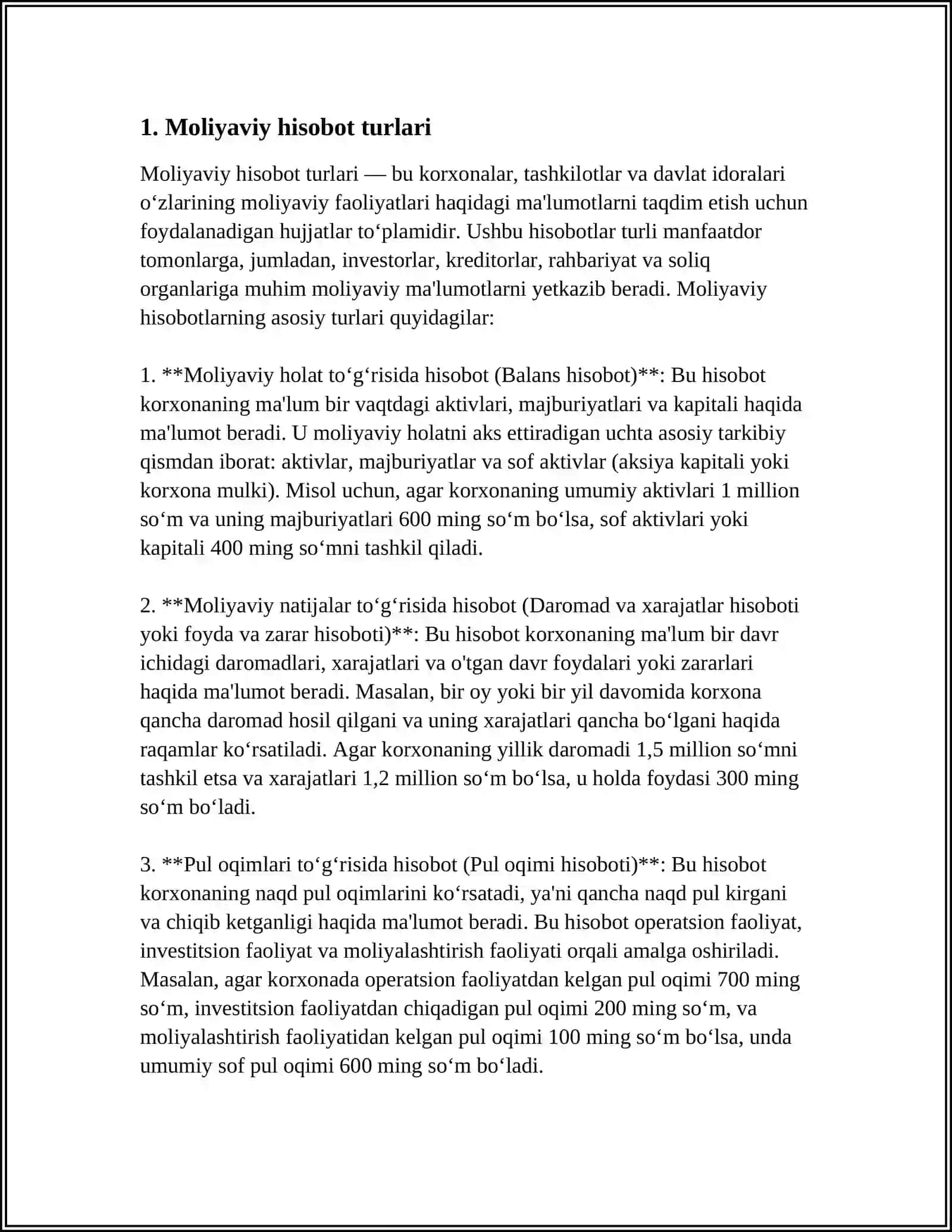 MOLIYAVIY HISOBOT KO'LAMINI ANIQLASH 3