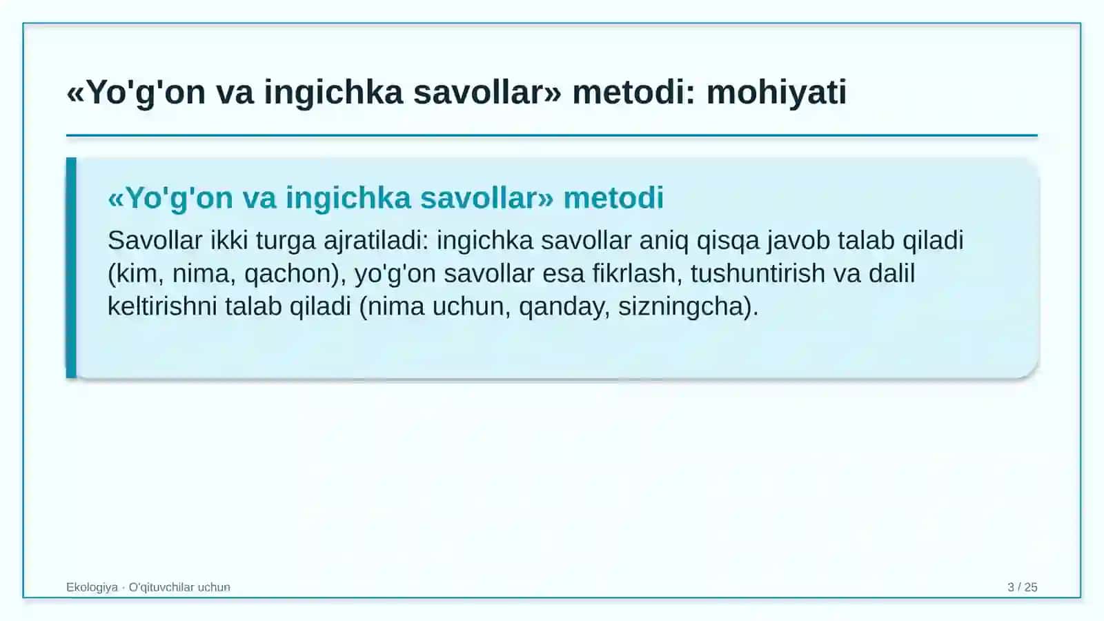ekologiya darslarida yo'g'on va ingichka savollar metodidan foydalanish 8075 3