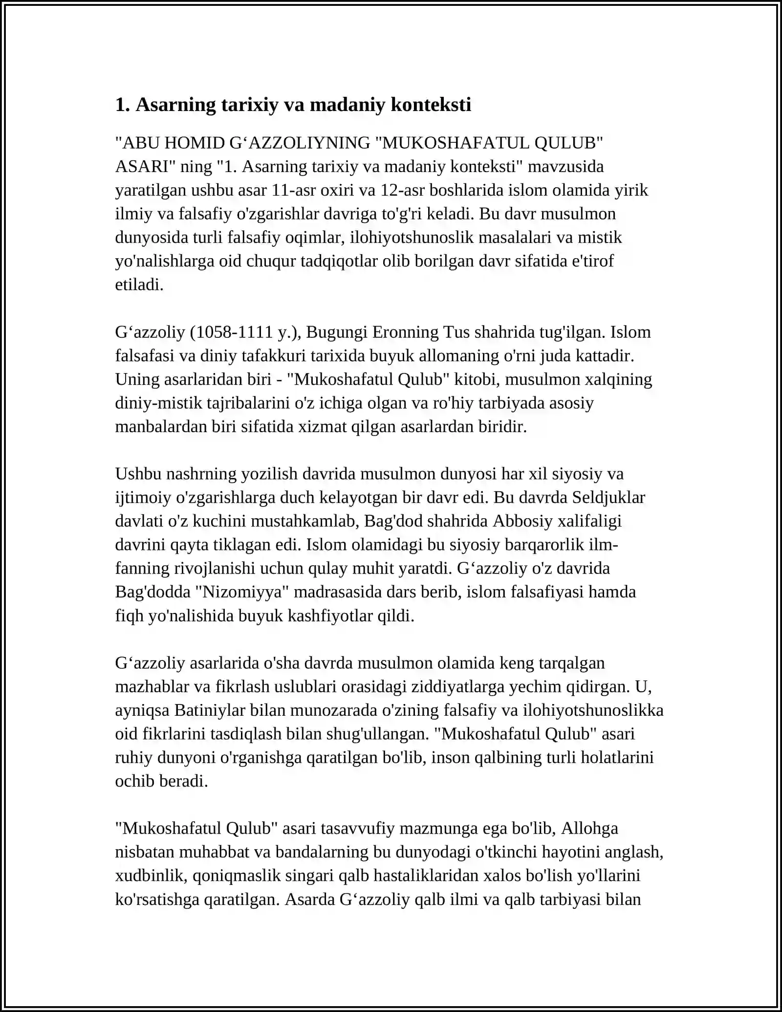 ABU HOMID GʻAZZOLIYNING "MUKOSHAFATUL QULUB" ASARI 3