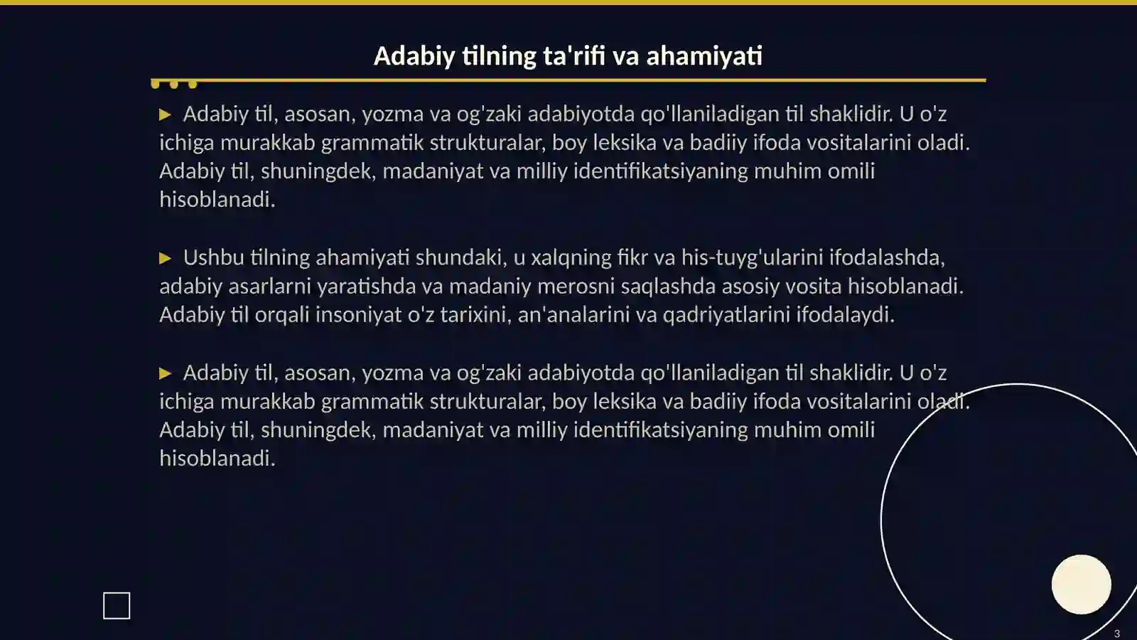 Adabiy til, Madaniy til 3