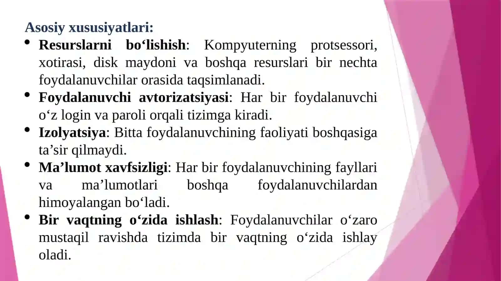 Ko‘pfoydalanuvchili operatsion tizimlar 3