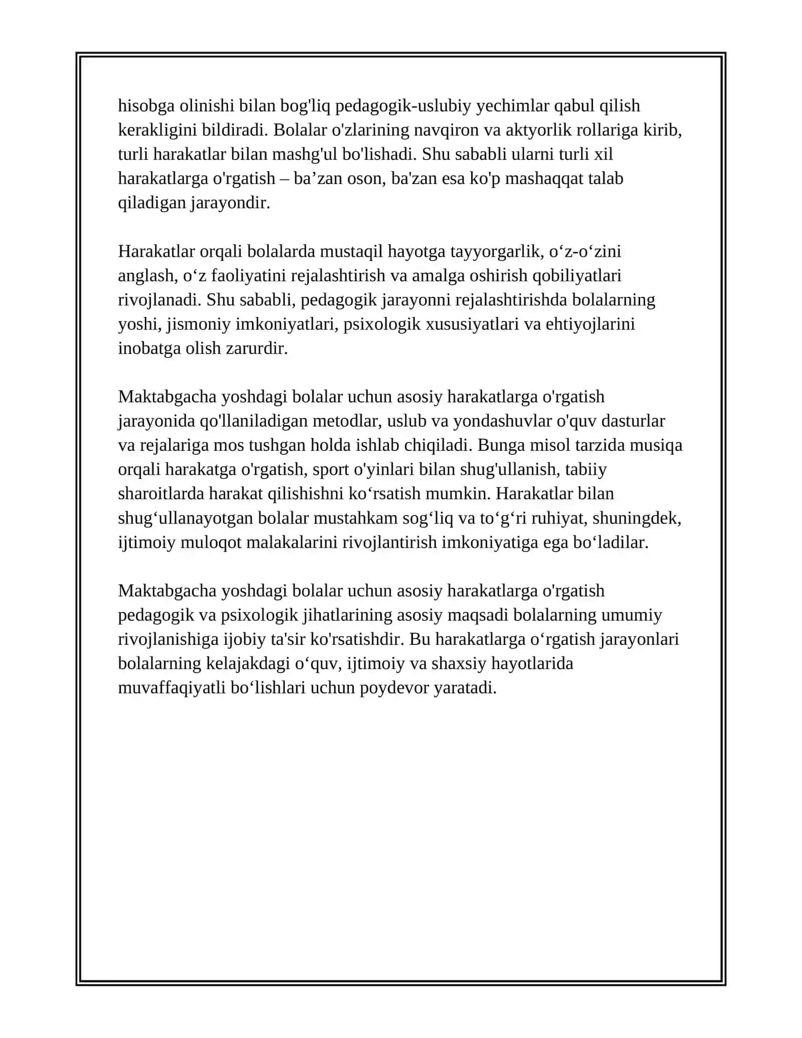 MAKTABGACHA YOSHDAGI BOLALARNI ASOSIY HARAKATLARGA O'RGATISH METODIKASI 3