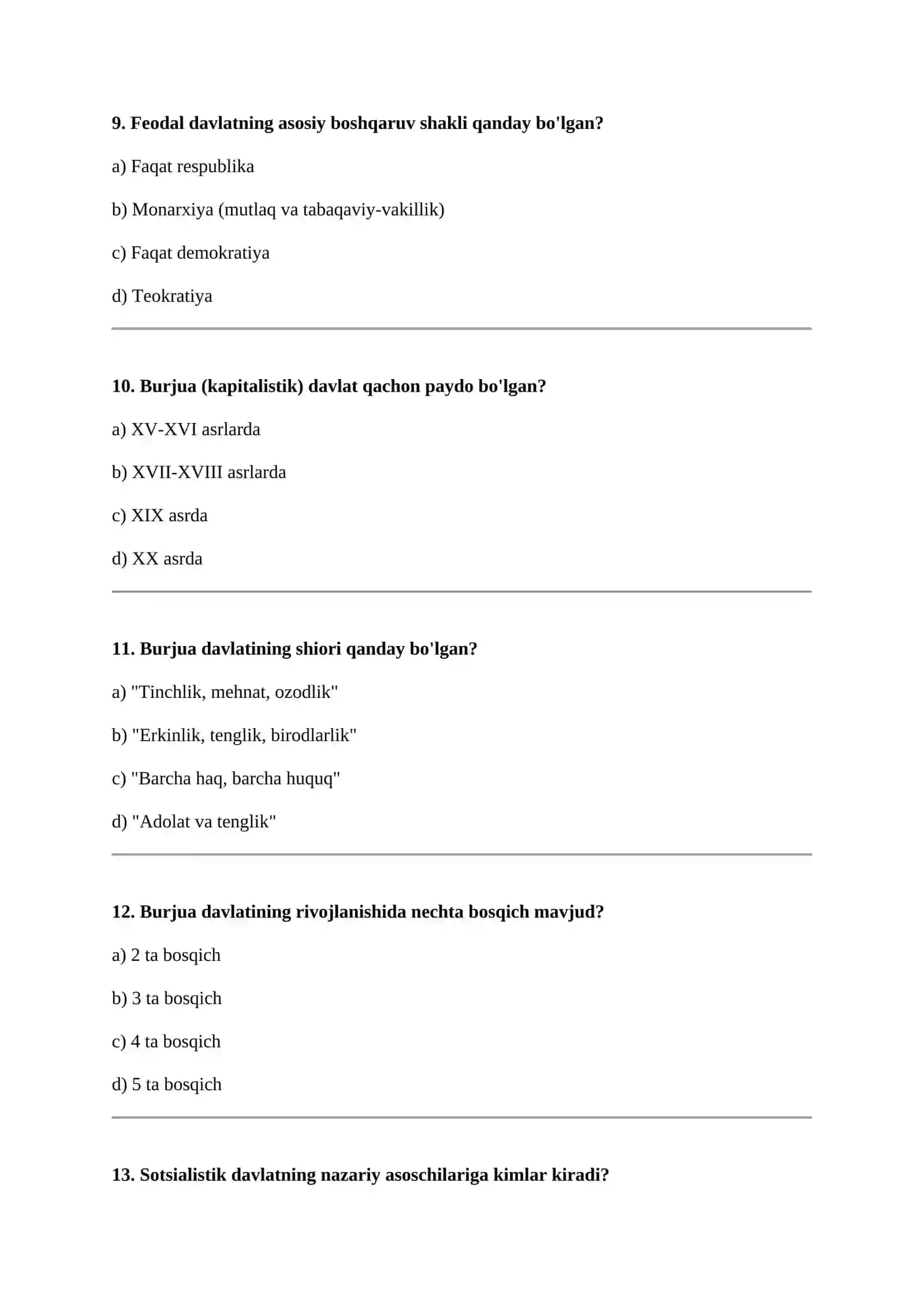 Davlat Tipologiyasi Bo'yicha Test Savollari 3