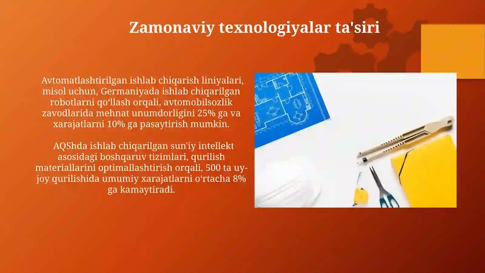 Buyum va konstruksiyalarning texnologik komplekti. Ishlab chiqarishda mehnat sarfi qurulishda 3