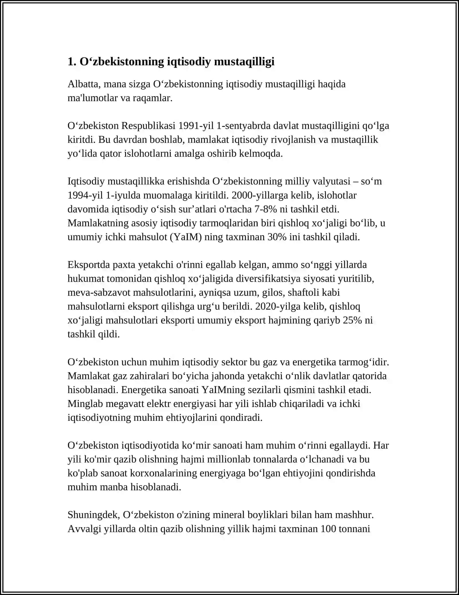 MUSTAQILLIK YILLARIDA QISHLOQ XO'JALIGI VA SANOAT SOHASIDAGI O'ZGARISHLAR 3
