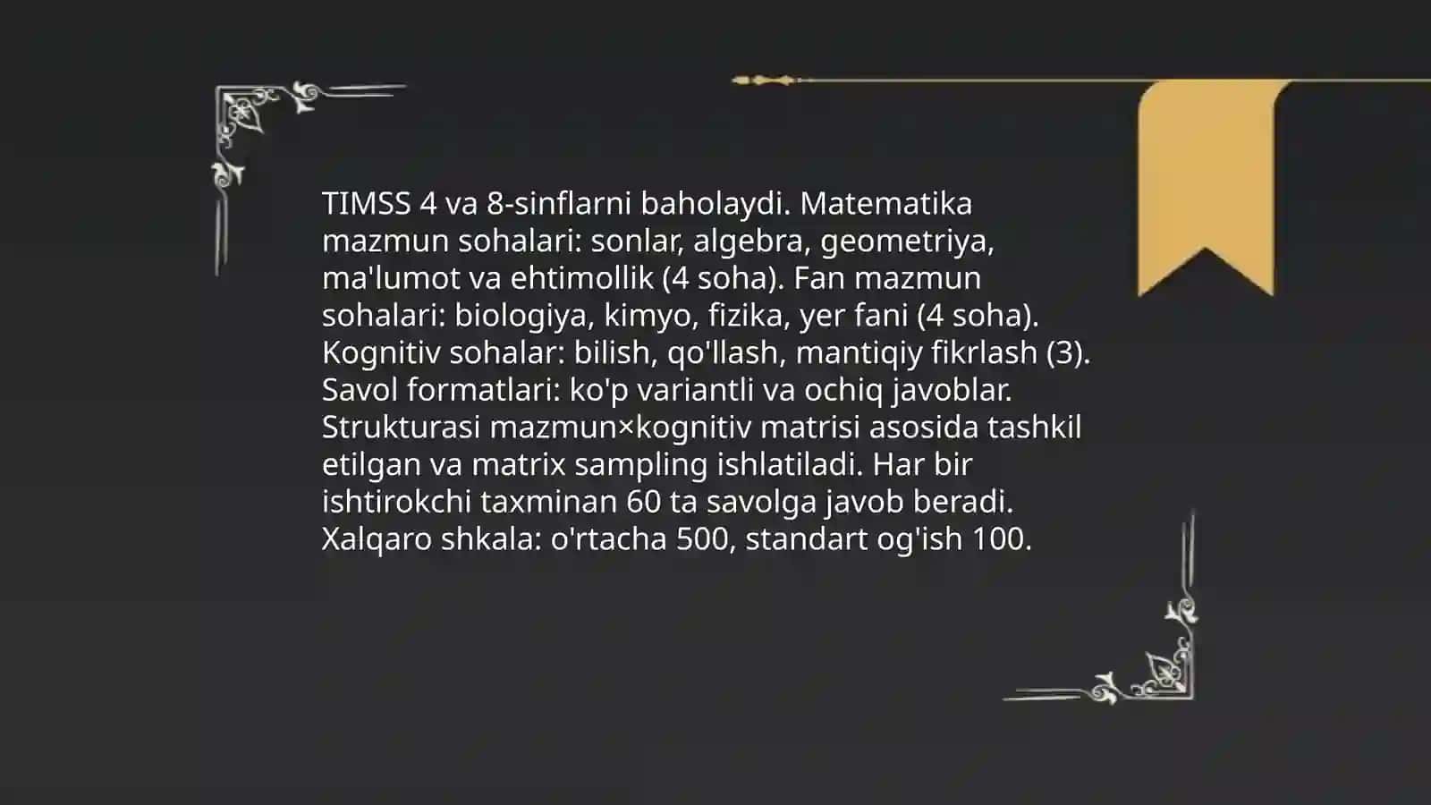 TIMSS mazmun sohalari topshiriqlar va natijalar sharhi 3