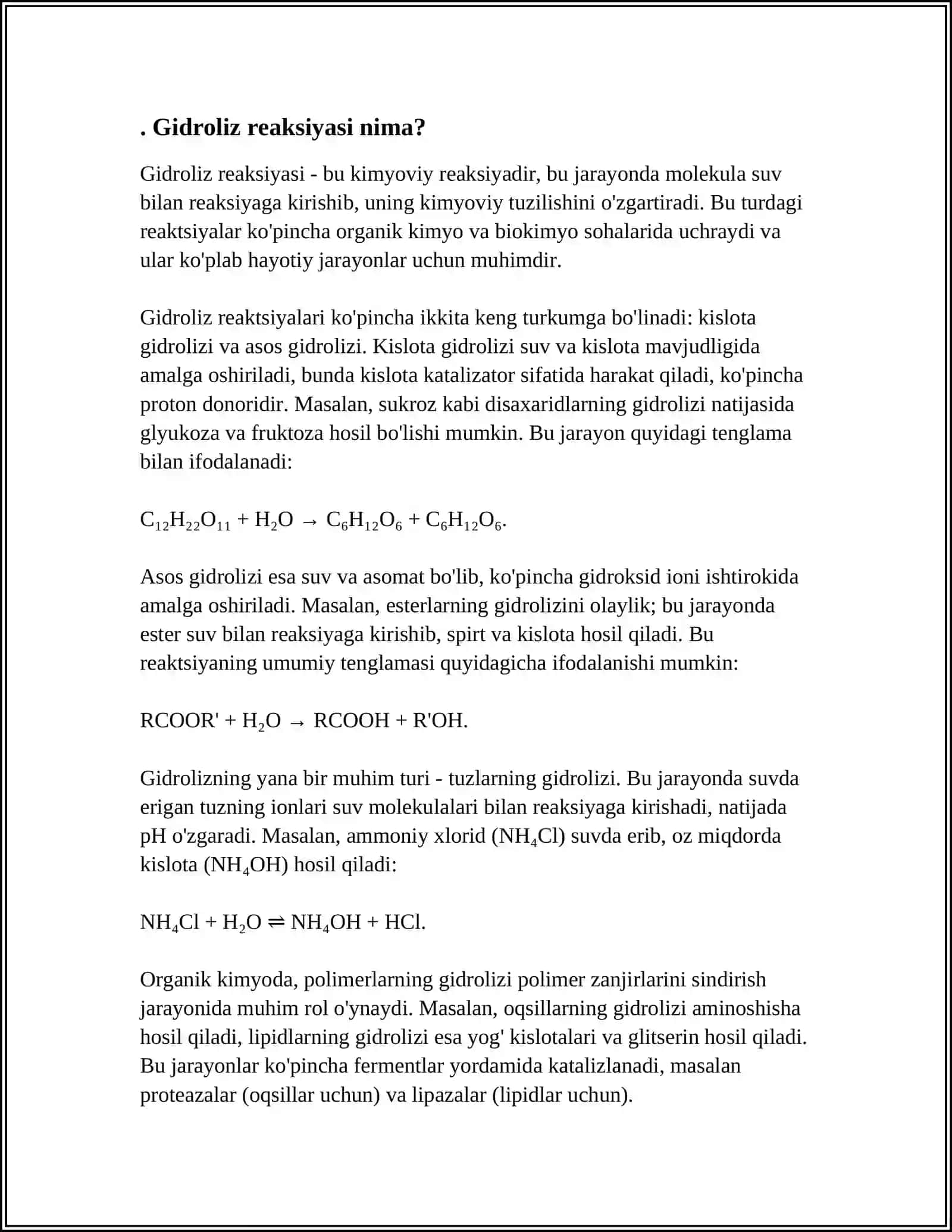 GIDRОLIZ RЕAKSIYASI MUVОZANATIGA TA’SIR ETUVCHI ОMILLAR. ERUVCHANLIK KO‘PAYTMASI 3