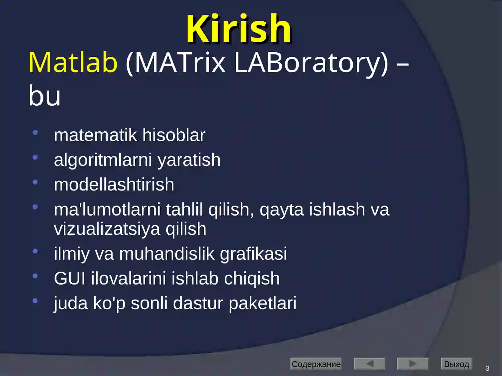 Matlab dasturi va uning imkoniyatlari 3