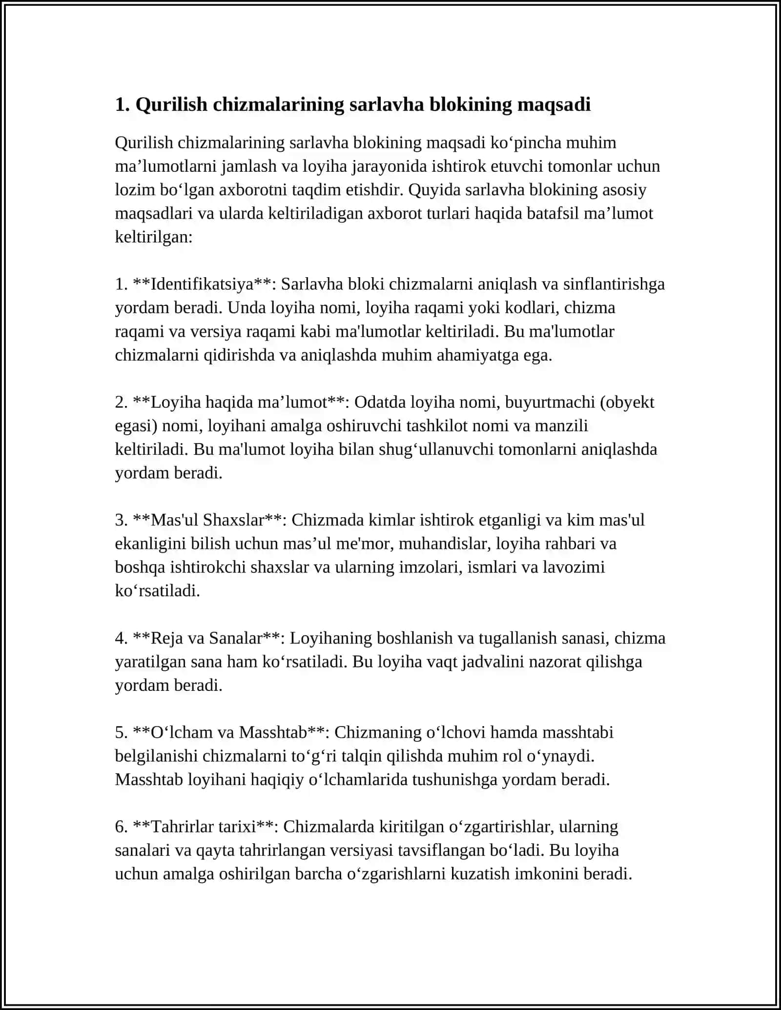 QURILISH CHIZMALARINING SARLAVHA BLOKI 3