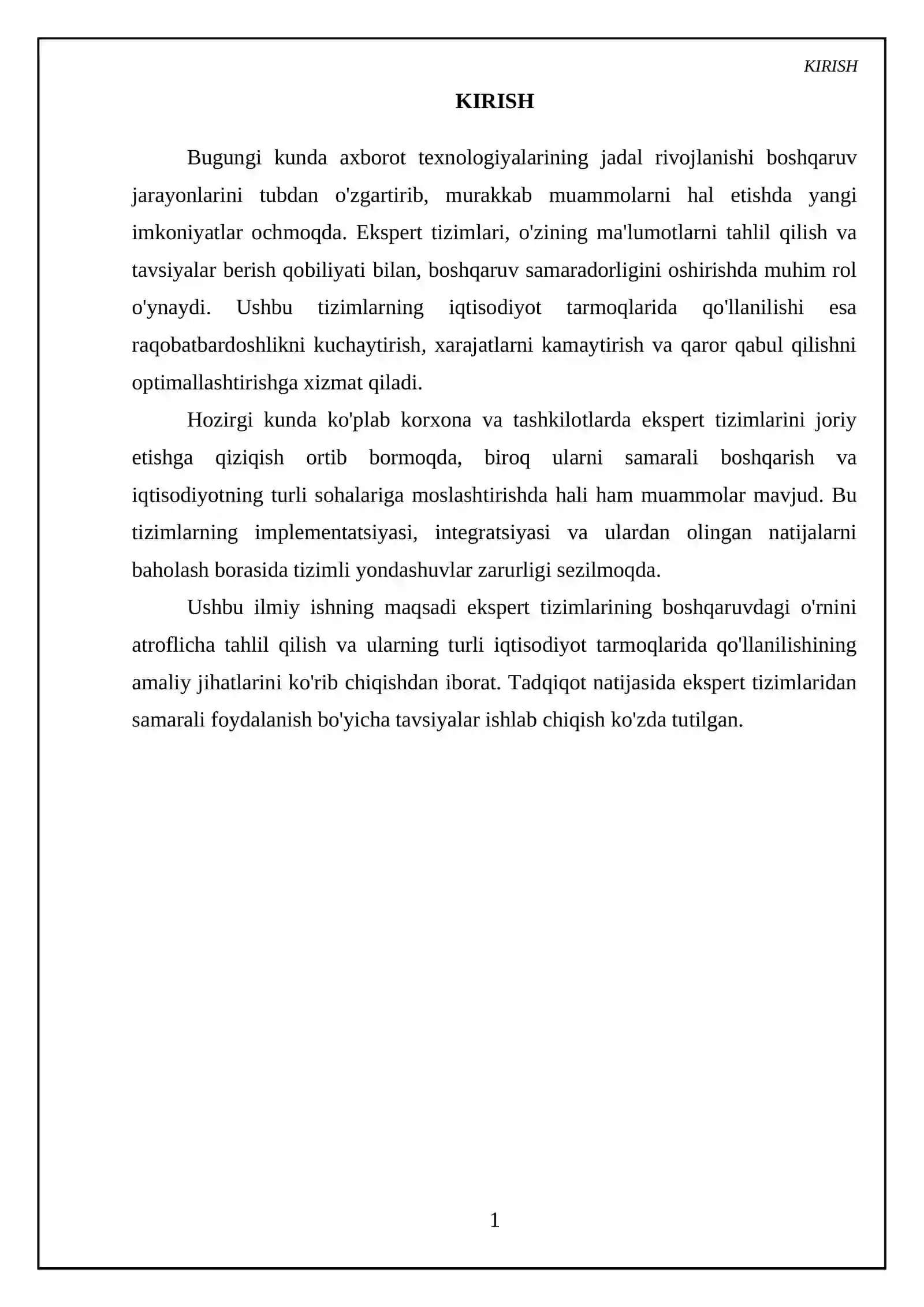 Ekspert tizimlarini boshqaruvidagi urni va ularni iqtisodiyot tarmoqlarda qo'llanilishi 3