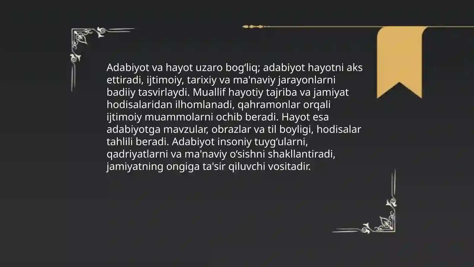 Adabiyot - so'z san'ati hayotning badiiy in'ikosi ekanligi 3