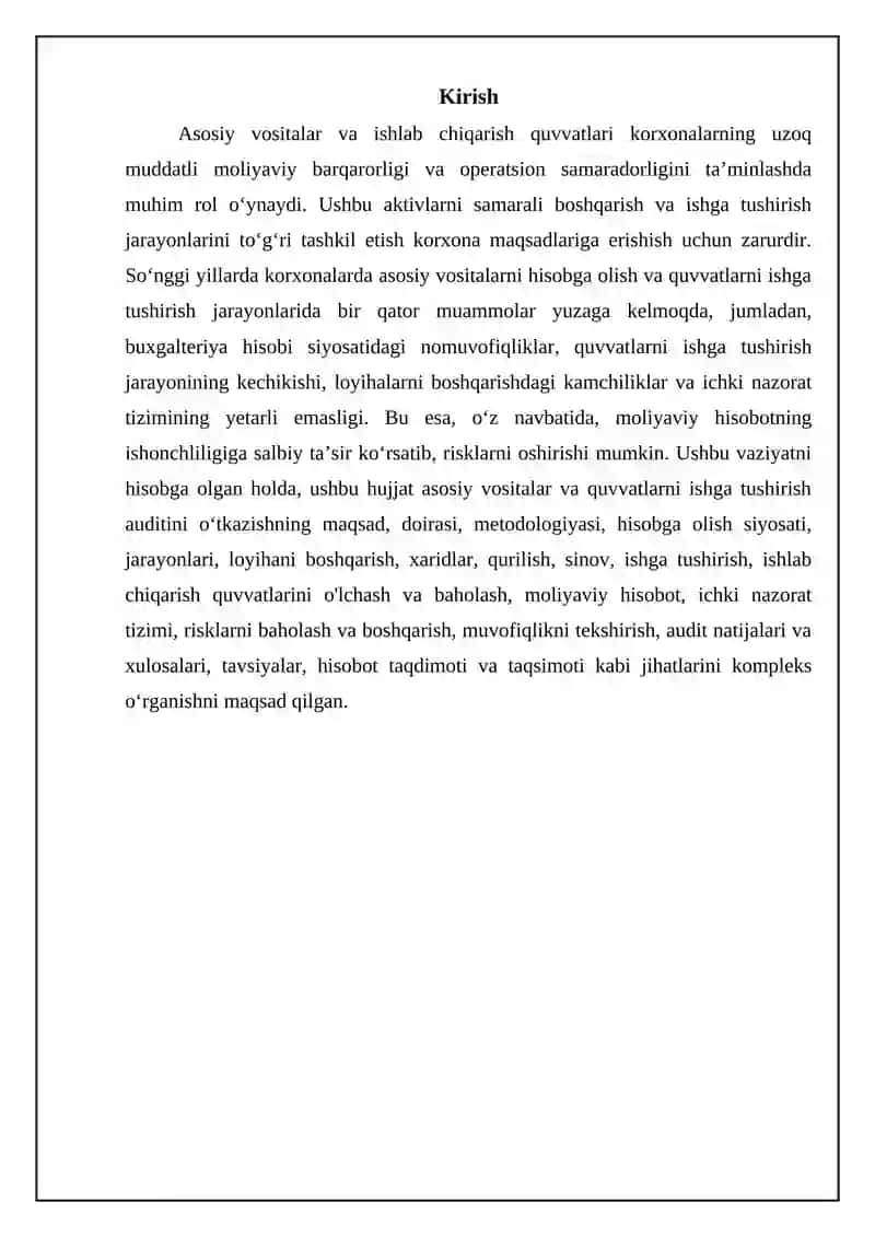 Asosiy vositalar va quvvatlarni ishga tushirish auditi 3