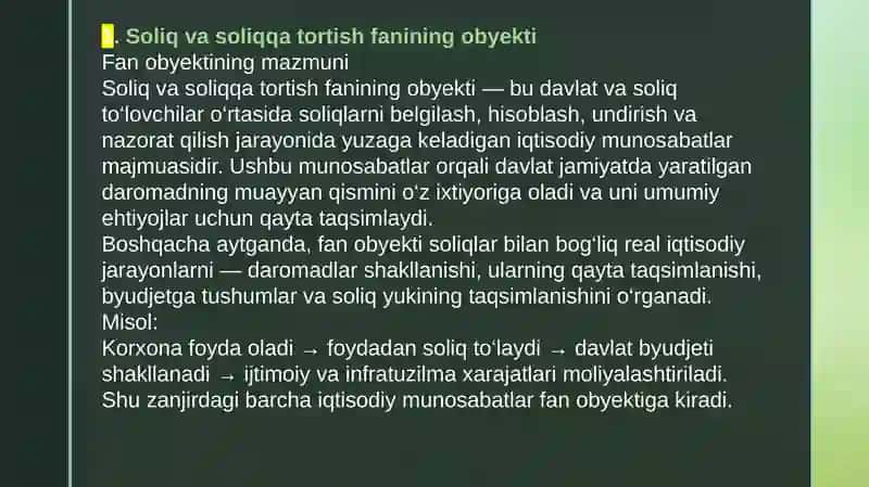 Soliq va soliqqa tortish fanining obyekti, predmeti va maqsad vazifalari 3