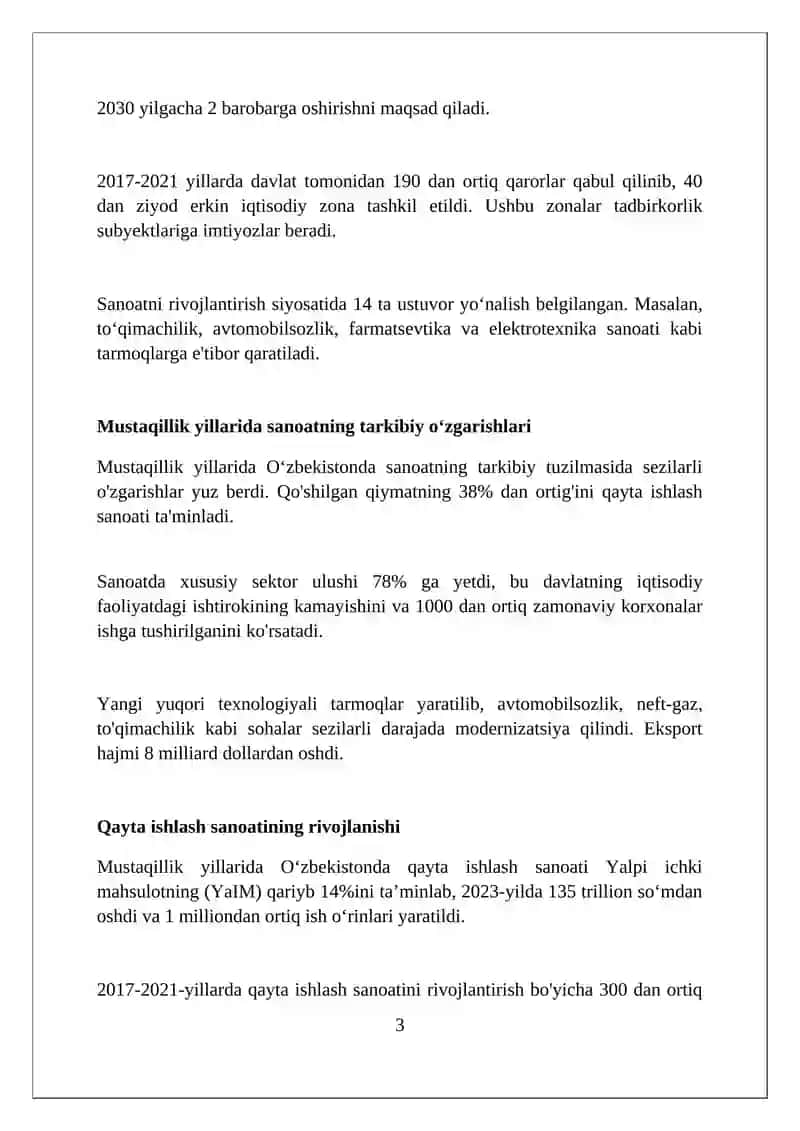Mustaqillik yillarida sanoat tarmoqlarining rivojlanishi 3
