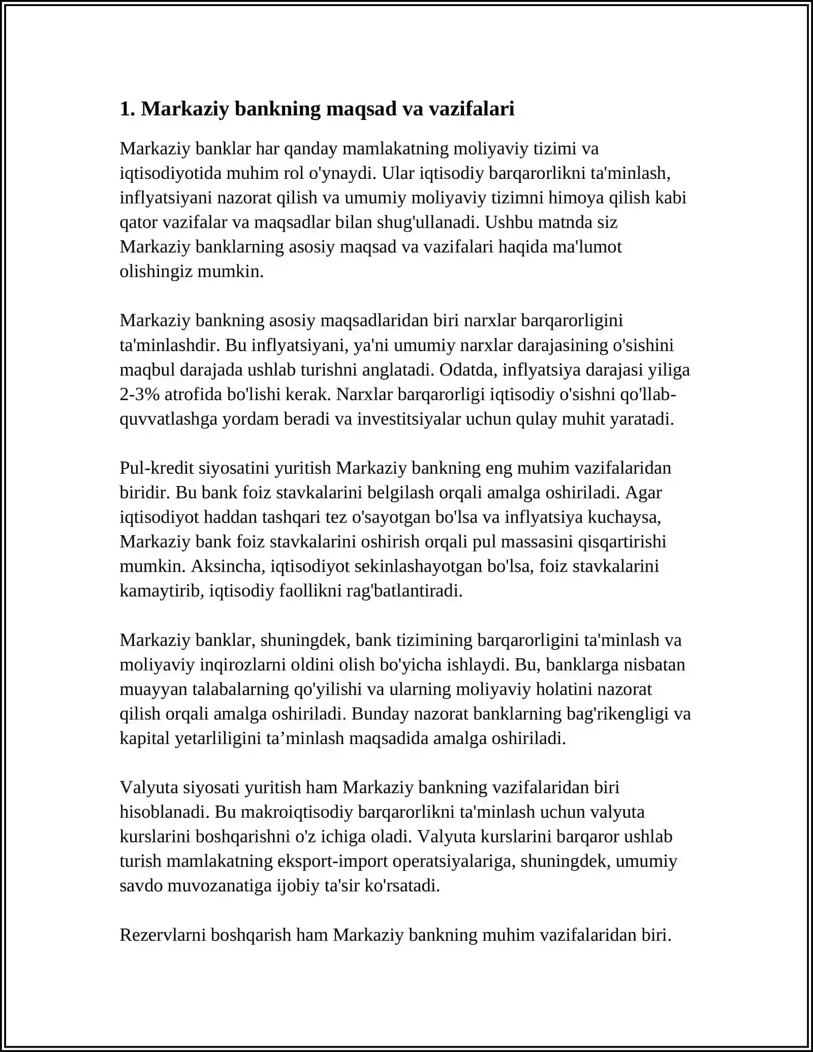MARKAZIY BANKNING PUL KREDIT SIYOSATI FUNKSIYASI 3