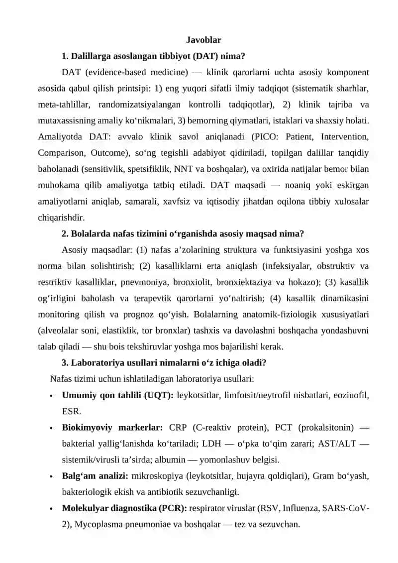 Dalillarga asoslangan tibbiyot ma'lumotlari doirasida nafas olish tizimini o'rganishning laboratoriya va instrumental usullarining diagnostik qiymati 3