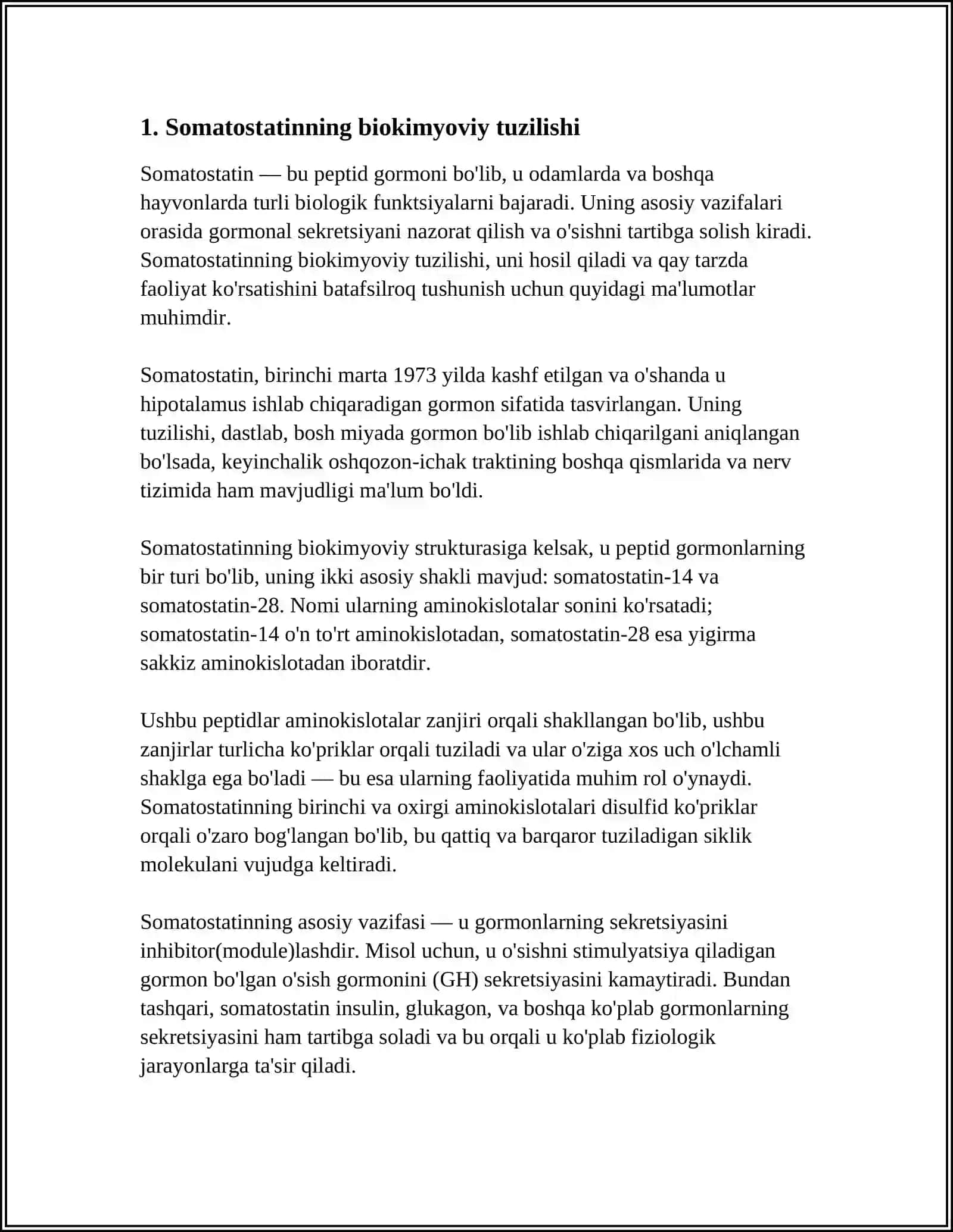 MUSTAQIL ISH Mavzu: SAMATOSTATIN GARMONOIDINING AHAMIYATI, TA’SIR MEXANIZMI, E PROSTOGLANINING AHAMIYATI VA TA’SIR MEXANIZMI 3