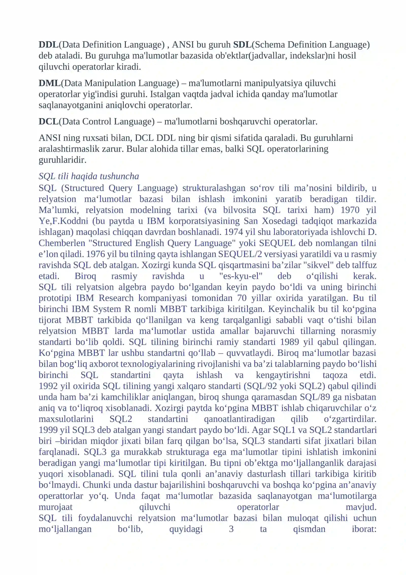 SQL TILIDA MALUMOTLARNI TAVSIFLASH 3