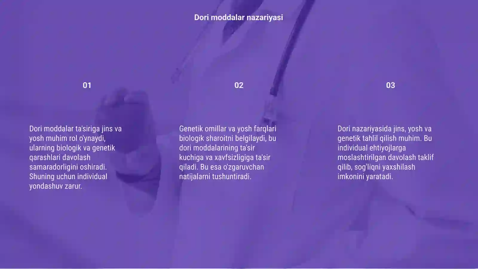 Dori moddalar ta'siriga jins, yoshning, genetik omillarning ahamiyati 3