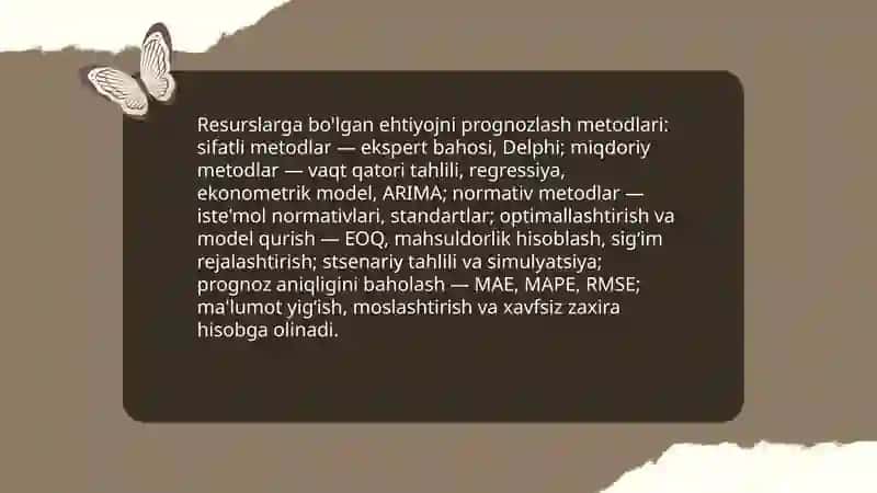 Korxonaning resurslarga bo'lgan ehtiyojini aniqlash va ta'minlanganlik sifatini tahlil qilish 3