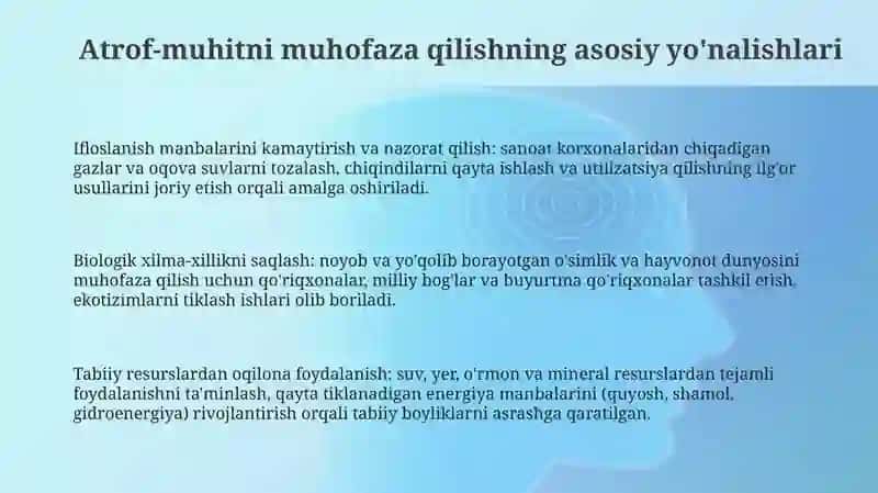 Atrof-muhitni muhofaza qilish va tabiiy resurslardan oqilona foydalanish 3