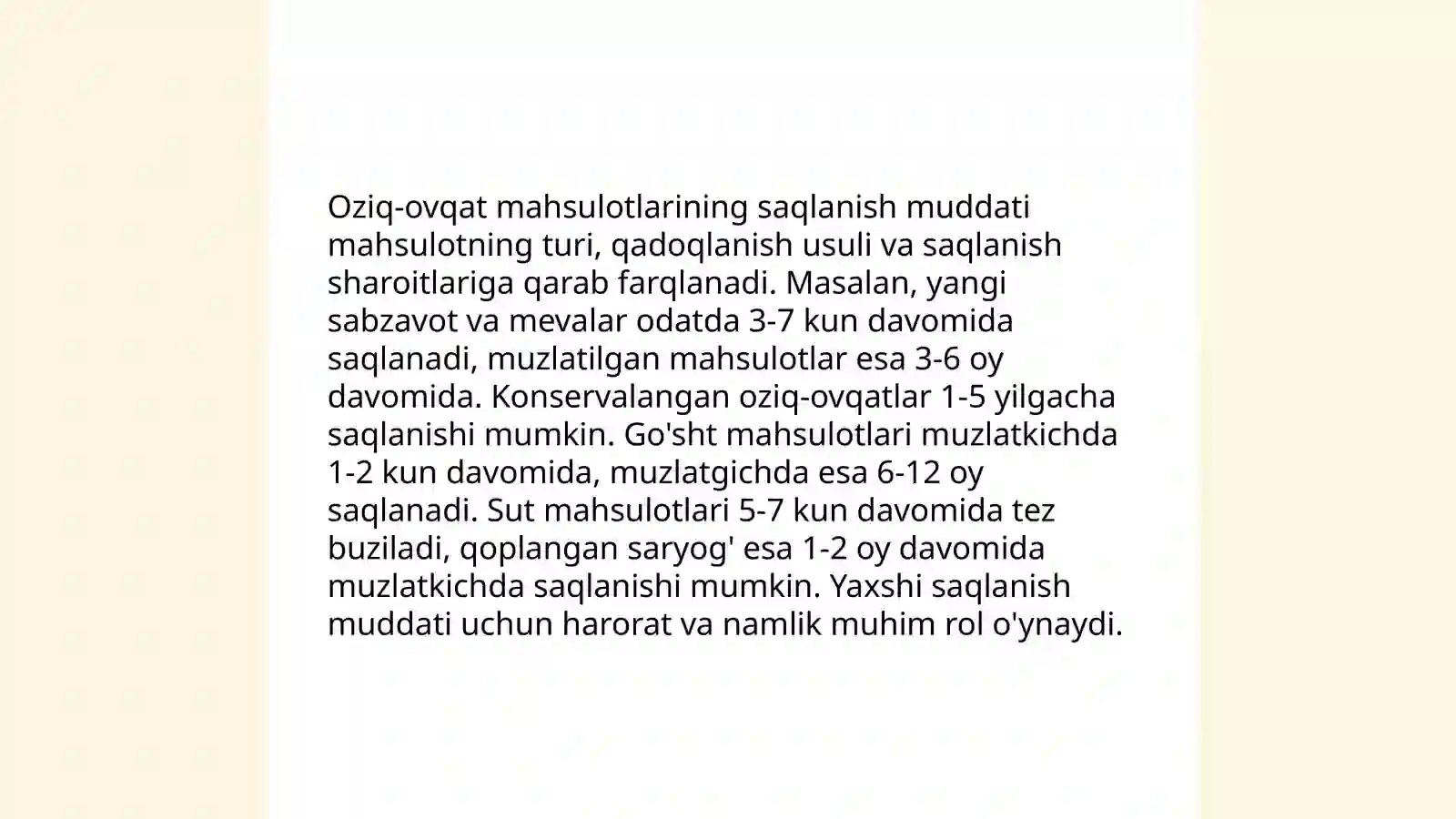 Oziq-ovqat mahsulotlarni saqlash qoidalari 3