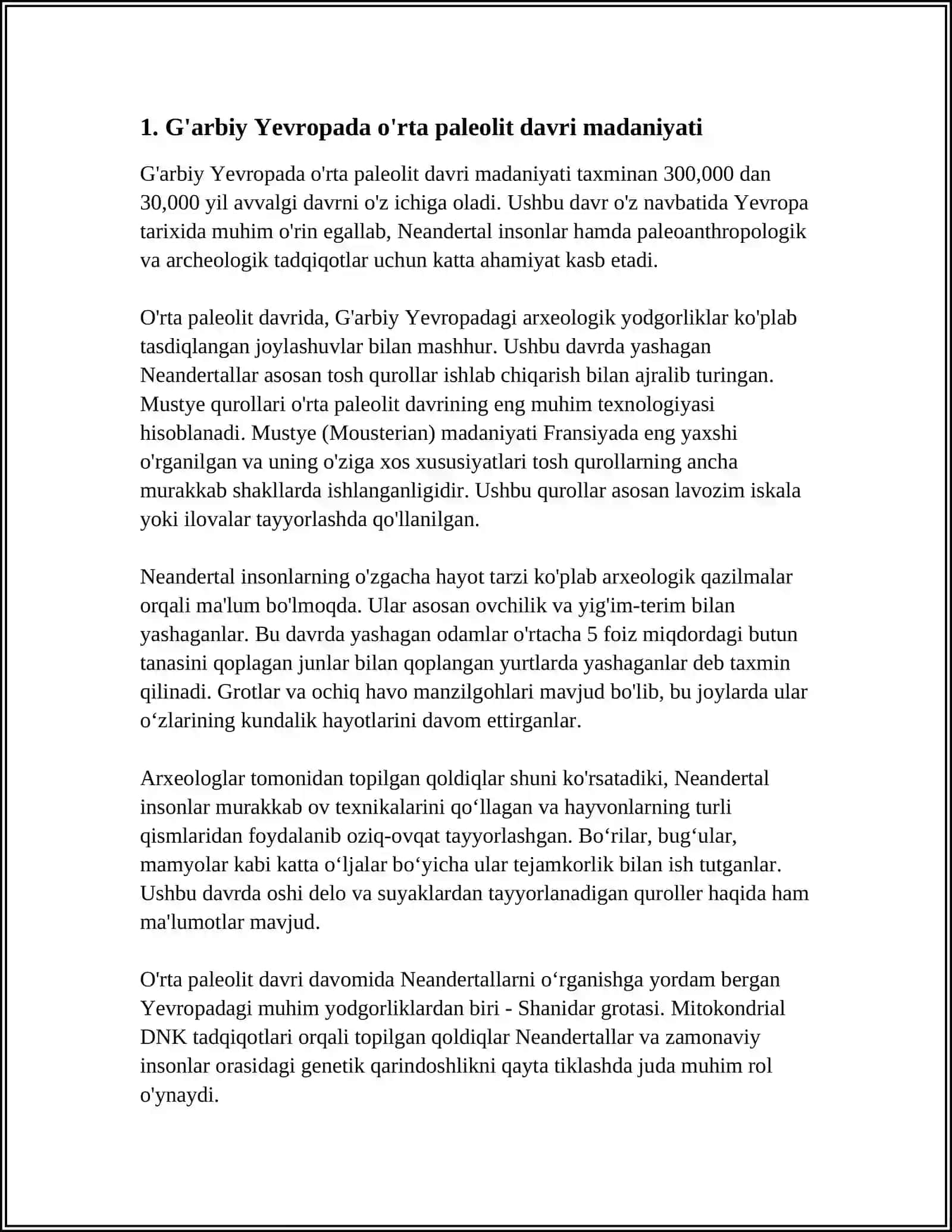 G'ARBIY YEVROPADA O'RTA PALEOLIT DAVRI 1