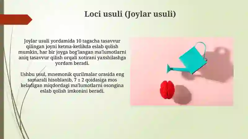 Xotirani kuchaytirish yoʻllari mnemotexnika 3