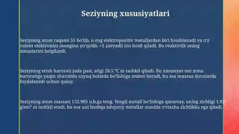 Seziy va uning xossalari olinishi 3