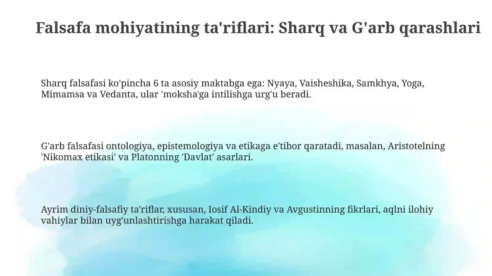 Falsafaning mohiyatiga oid Sharq va Gʻarb mutafakkirlari ta'riflarini tasniflash 3