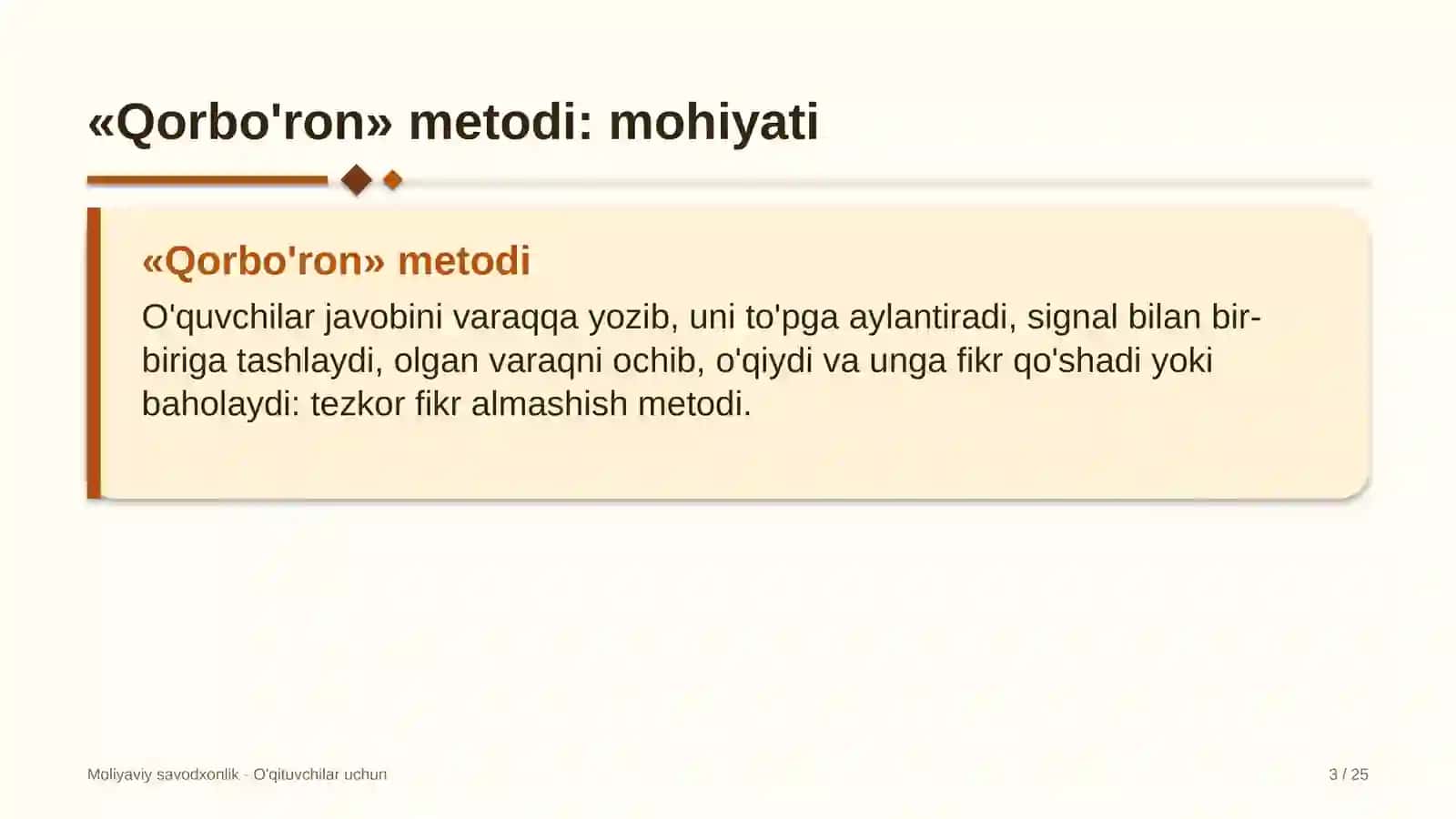 moliyaviy savodxonlik darslarida qorbo'ron metodidan foydalanish 8098 3