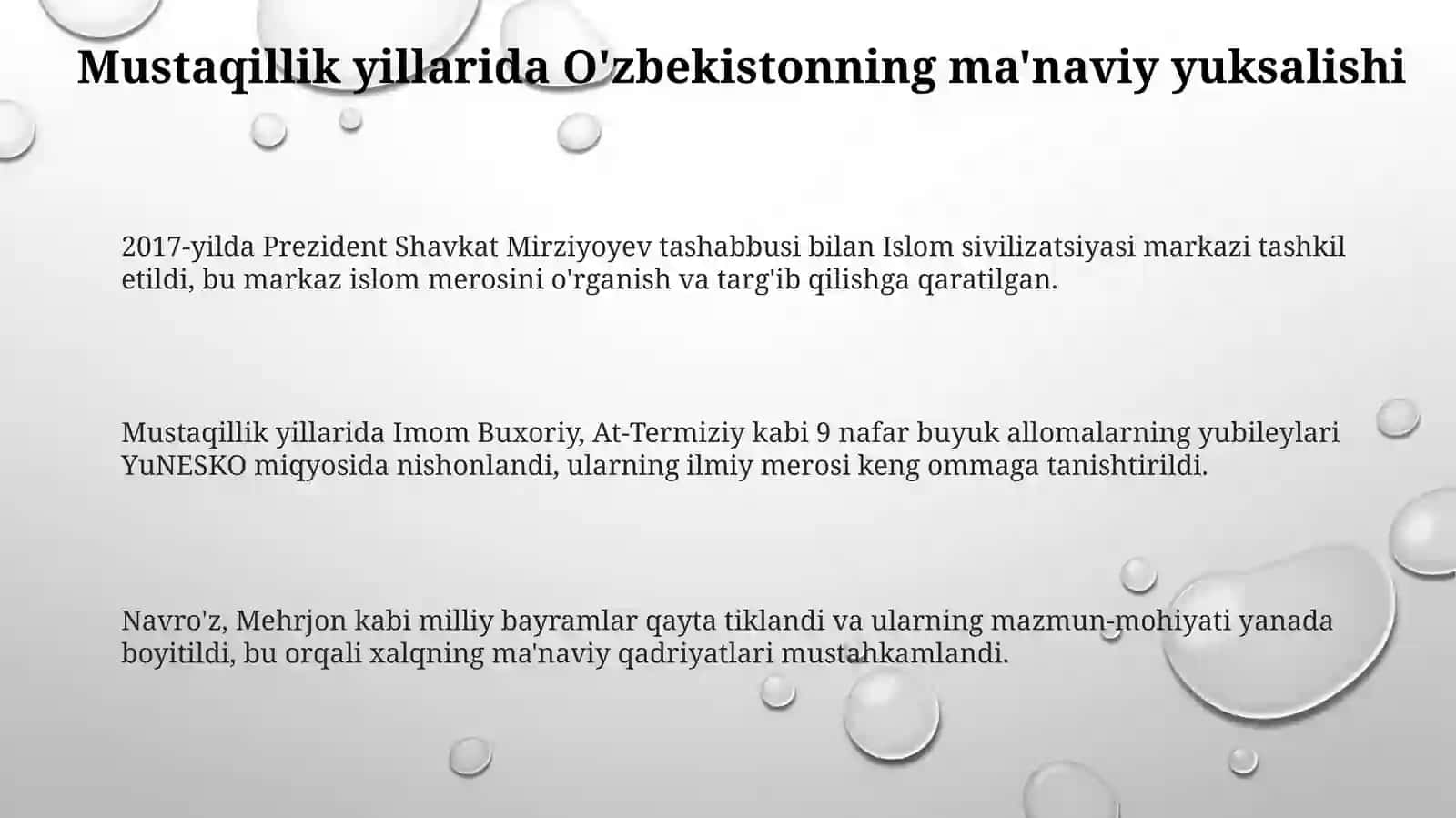 Mustaqillik yillarida O'zbekistondagi manaviy va madaniy taraqqiyot 3