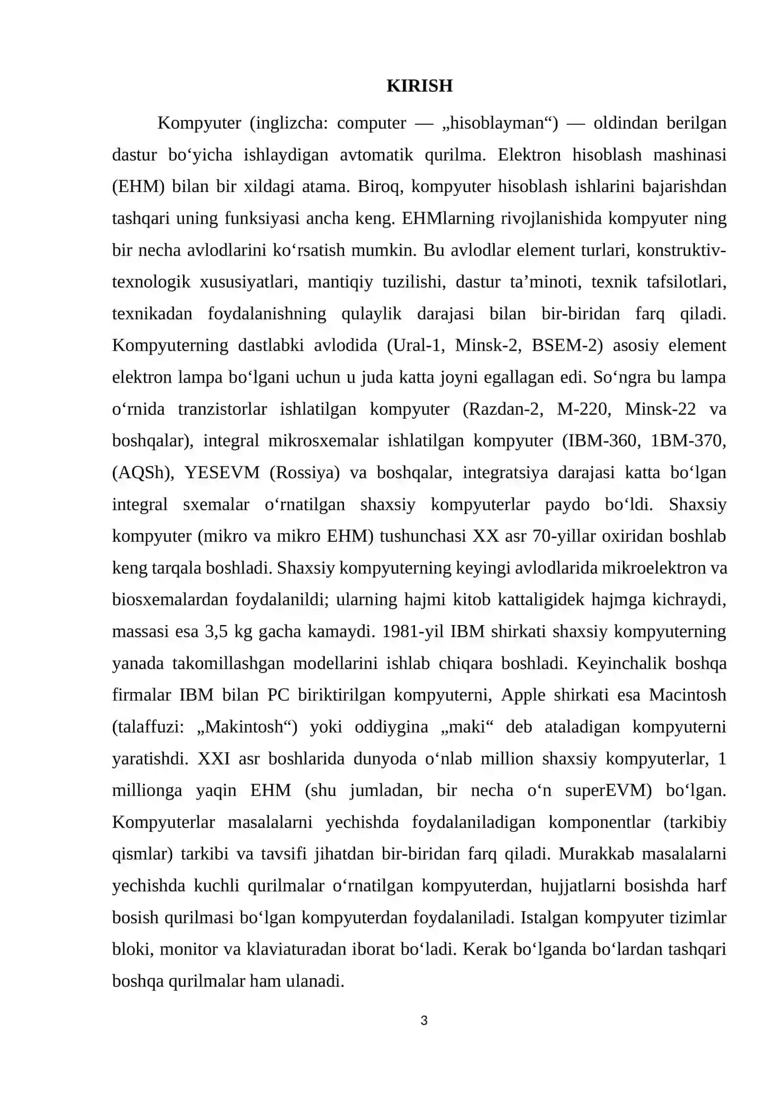 KOMPYUTERLAR VA ULARNING ASOSIY QURILMALARI” 3