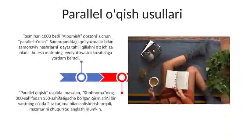 Epik asar matni ustida ishlashda tanlab ôqish matinni tasvirlash usullardan foydalanish 3