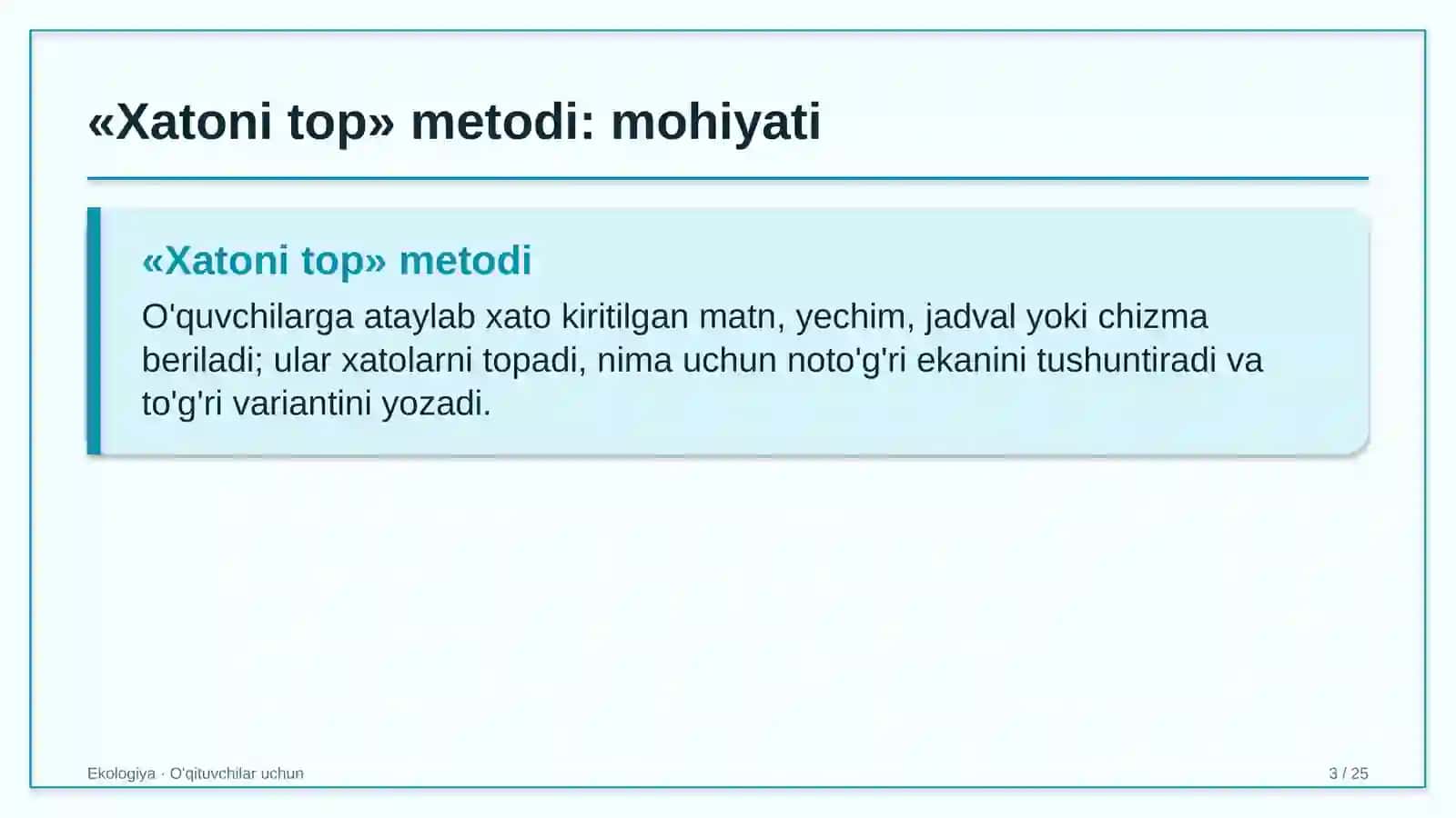 ekologiya darslarida xatoni top metodidan foydalanish 8085 3